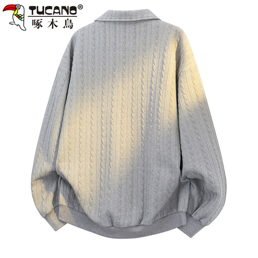 Woodpecker (TUCANO) sweatshirt men's autumn and winter lapel loose long-sleeved T-shirt fake two-piece pullover polo bottoming shirt jacket gray XL