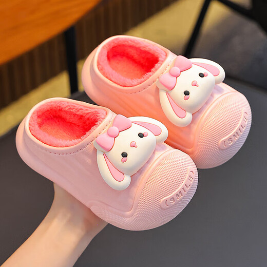 Children's cotton slippers, indoor non-slip and warm winter, waterproof and non-slip for boys and girls, home baby furry outer wear cotton slippers, upgraded version of environmentally friendly material melon red slippers, size 12 38/39 (suitable for 37/38 feet)