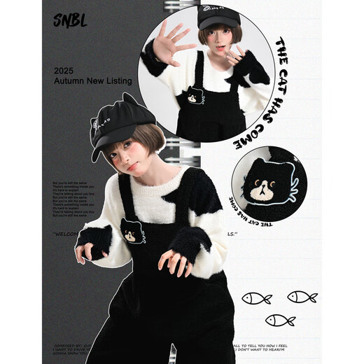 Mori Tribe Black Kitten Embroidered Overalls Women's 2025 New Loose Sweet Versatile Slim Casual Pants Autumn Black Casual Pants S Model Code