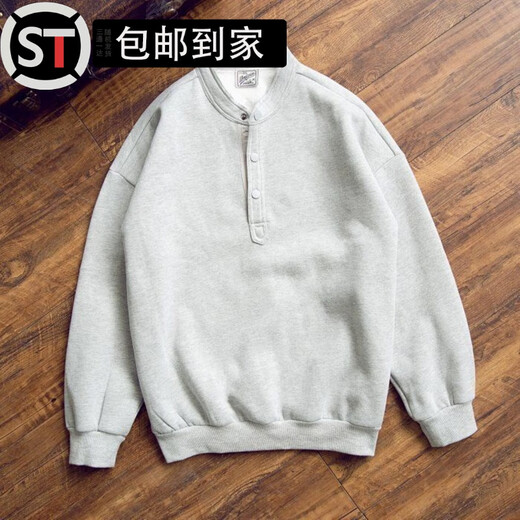 Shantou Lincun Hangzhou ASUS men's clothing Japanese retro autumn and winter men's Henry collar long-sleeved T-shirt bottoming shirt loose casual set QS-T88 black main picture 3XL