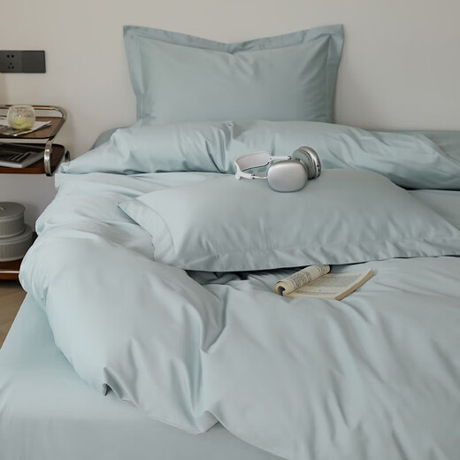 Atour hotel style long-staple cotton color-blocked four-piece set 100 cotton sheets, fitted sheets, quilt covers, home dormitory bedding, baby blue, fitted sheets, 1.5m four-piece set
