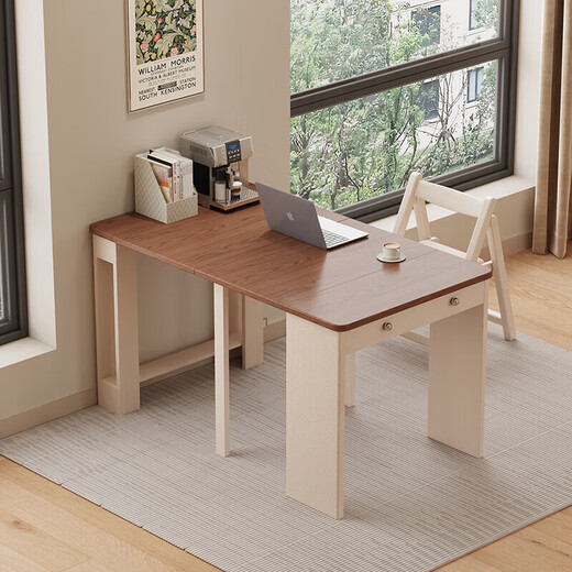 Isabel movable island integrated dining table small apartment home simple restaurant retractable storage with socket folding dining table one table and two chairs丨1.8cm thick solid wood countertop ENF pure grade solid wood-nearly 0 formaldehyde