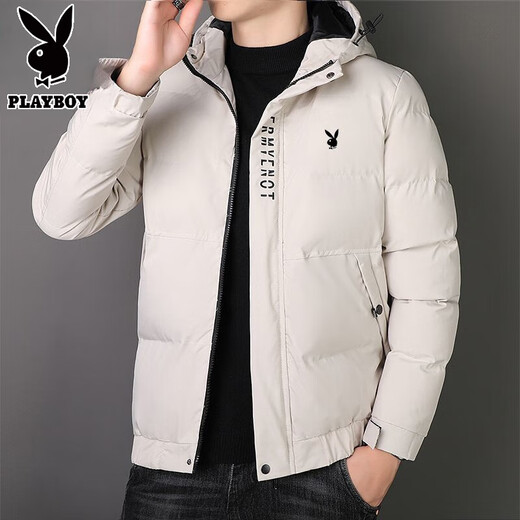 Playboy cotton coat for men winter 2025 new style coat cotton coat thickened to keep warm and cold-proof casual loose youth men's cotton padded jacket 005-khaki (scarf included) L 100-115Jin Jin equals 0.5 kg