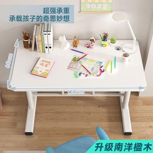 Hand lift computer desk student solid wood desk home children's study table writing desk simple and fashionable desk no drawer/white shelf + white* solid wood desktop hand lift - length 80 width 50 height 63-90