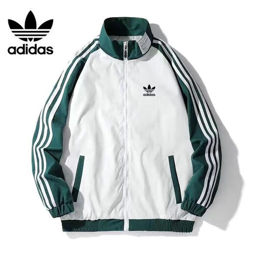 Adidas Clover Sports Jacket for Men and Women Spring and Autumn Thin Trendy Versatile Casual Hoodless Stand Collar Sports Jacket Leaf-Green M