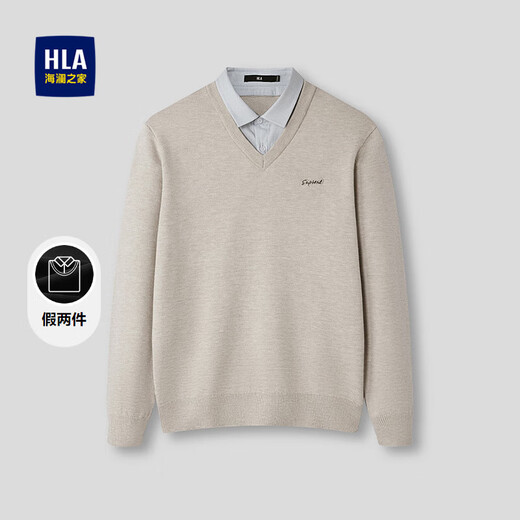 HLA Heilan long-sleeved sweater men's soft fake two-piece knitted sweater winter men