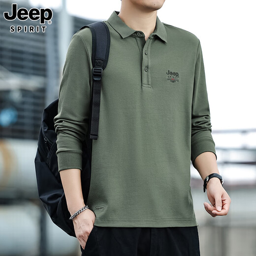 JEEP SPIRIT Jeep long-sleeved t-shirt men's 2025 autumn new lapel bottoming shirt business casual gray L