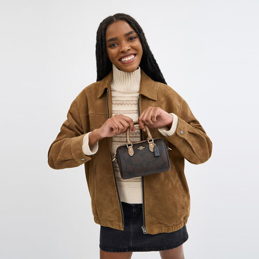 COACH Gift Outlet Women's Bag Classic Presbyopic ROWAN Mini Boston Shoulder Crossbody Bag Handbag IM/Walnut/Brown