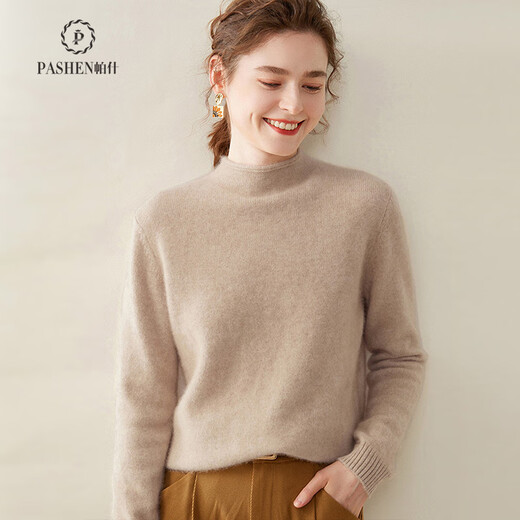 Pash autumn and winter curled half turtleneck thickened solid color cashmere sweater for women 35% cashmere simple base sweater SH-352 high-grade gray L