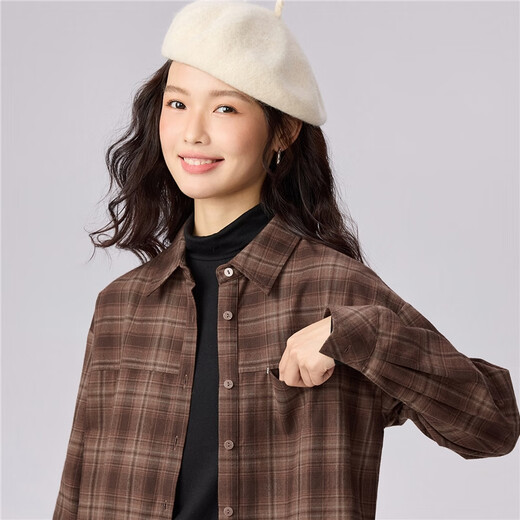 Giordano American style sub-shirt women's pure cotton flannel one-piece bag loose long-sleeved shirt 13345859