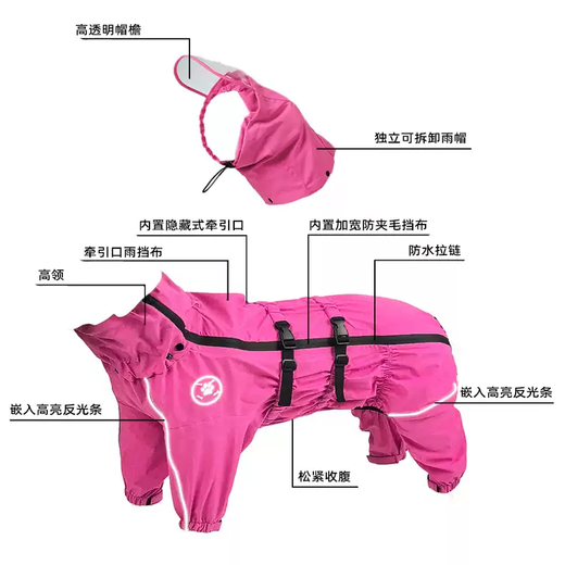 Hunderegenmantel, vierbeiniger All-Inclusive-Regenschutz, großer Hund, Alaskan Great Pyrenees, Kapuzenjacke mit Schwanz-Skianzug, leidenschaftlicher roter Hut + Kleidung + Schwanzanzug, XL-18#, empfohlen 22–29 Jin Jin entspricht 0,5 kg