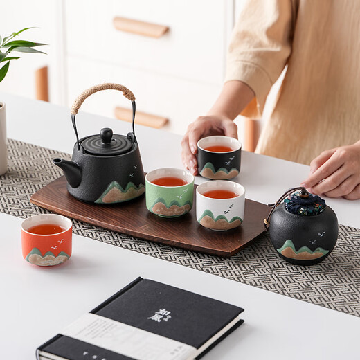 Zhenchu Ju tea set complete set Teacher's Day gift teacup tea can Chinese style cultural and creative souvenir business birthday men Yuanshan black pottery complete tea set Lift kettle + host cup + tea can