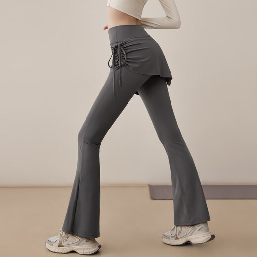 Youyou Yoga Fake Two-piece Pants High Waist Hip Flare Pants Pilates Sports Pants J25003JY1T Gray L