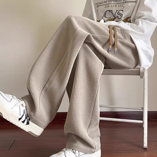 Kazuki Kuraishi's trendy brand loose-fitting high-end loose straight pants men's sweatpants casual corduroy chenille sweatpants khaki XL