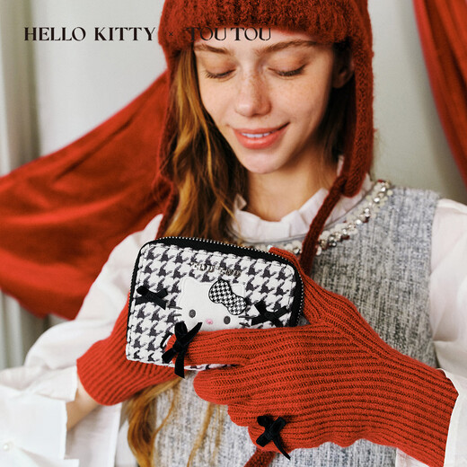 Toutou2025 new Sanrio Hello Kitty houndstooth storage card bag cute coin purse clutch bag birthday gift