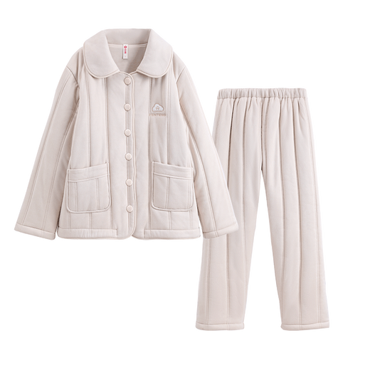 Fenton Couple Pajamas Fan Chengcheng's Same Style Star's Same Style Autumn and Winter Three-Layer Padded Thickened Anti-static Home Clothes Set Light Khaki-Women's XL