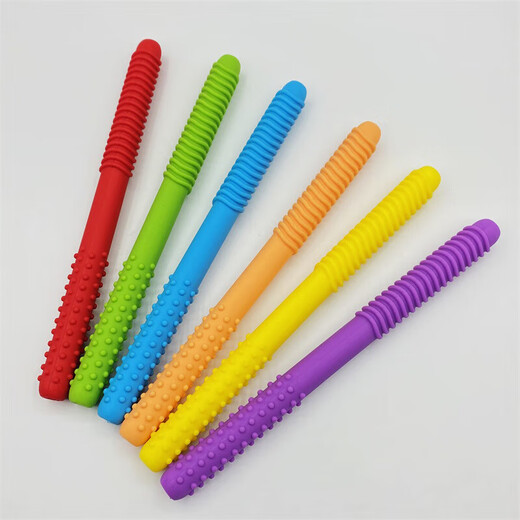 Silicone hollow tube straw teether for babies during the oral period to prevent eating and chewing gum to soothe and prevent falling off food grade hose blue 1 piece