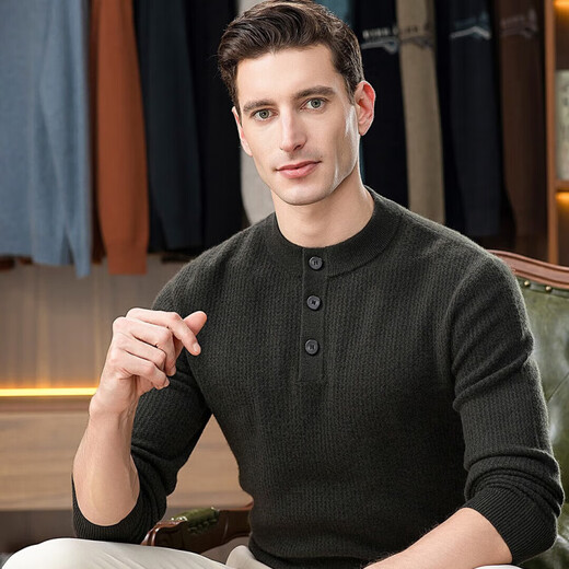 VDJ first-class high-end brand winter pure cashmere sweater retro thickened sweater men's Henry collar loose and versatile Liujinmi high-end gift box L 115/175