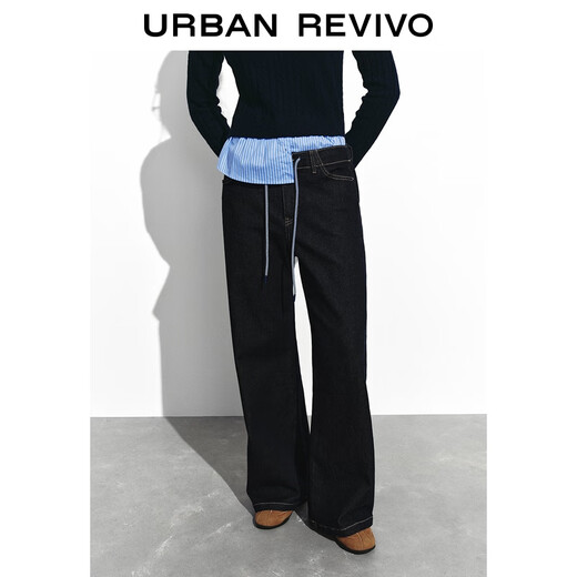 UR2025 new winter women's casual elastic waist drawstring denim trousers UYY850264 Indigo 26