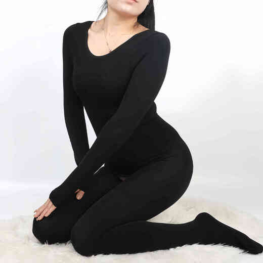 ZUOLIDA autumn and winter velvet all-in-one jumpsuit for women with open stockings, no need to take off, slim fit tights, thickened warm body shaping jumpsuit, large size 2010 black low collar, thin velvet about 200 grams, 40 stockings, lace open b