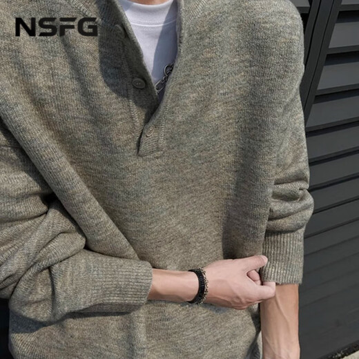 NSFG American retro Henry collar sweater men's autumn and winter men's casual lazy style sweater men's solid color sweater dark gray M (85-100Jin Jin equals 0.5 kg)