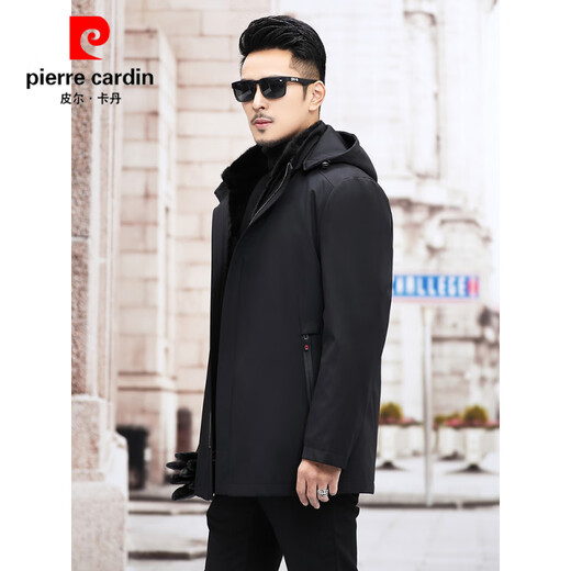 Pierre Cardins neuer Parka Herren Nerzfell integriertes Innenfutter Echtfell Nickmantel warmer Wintermantel mittleren Alters schwarz M 165
