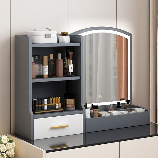 Fat Donglai's same style makeup mirror with light storage box one-piece desktop bedroom dressing table touch photon mountain flowing water 48/cm fairy white + led three-speed fill light