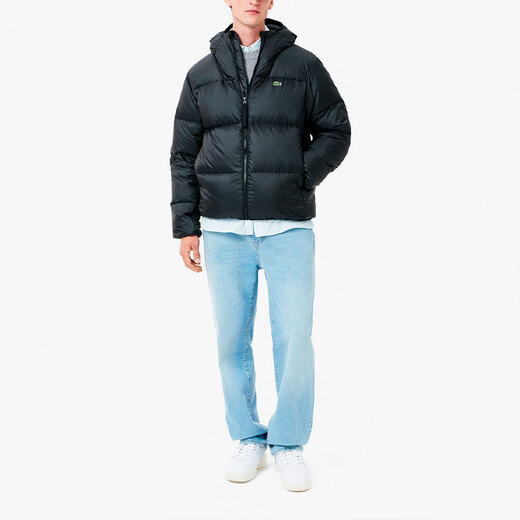 LACOSTE French crocodile solid color warm and water-repellent hooded zipper down jacket men's black black XS 46-