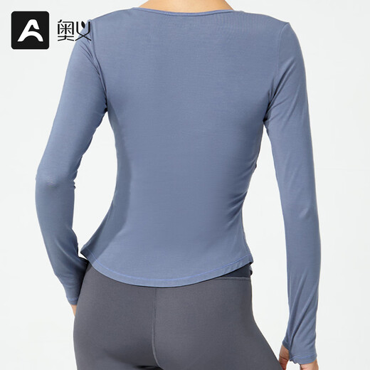 Aoyi 2025 Autumn and Winter Yoga Wear Women's Tops Long Sleeve Professional Fitness Quick-Drying Clothes Running Sports Pilates Training Clothes Cloud Blue-V Neck Design M