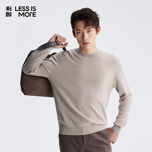 Lilang Light Fashion Men's Clothing Cashmere Mulberry Silk Wool Sweater Men's Round Neck Commuting Warm Long-Sleeved Knitted Sweater Beige (2Y) XL (175)