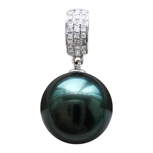 Wanke Tahitian Black Pearl Malachite Green Pendant Seawater Pearl Necklace 18K Gold Diamond Perfect Round Flawless Highlight 12-13mm