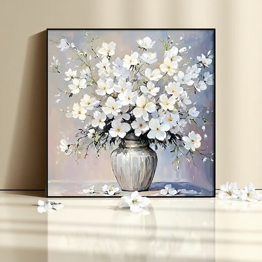 JD Logistics Blossoms Oil Painting Style Plant Flowers Restaurant Decorative Painting Sofa Background Wall Hanging Painting A 60*60 Textile Film Aluminum Alloy Gold Frame