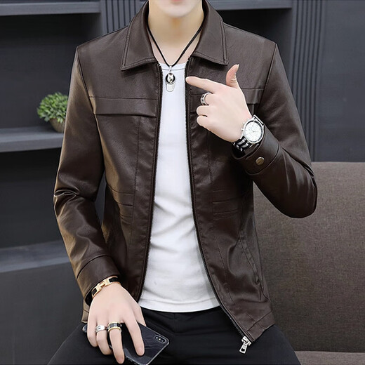 七匹狼狼影皮衣外套男士2025年秋冬新款潮流痞帅机车服休闲皮夹 8902黑色 加绒 3XL 推荐【161-175斤】