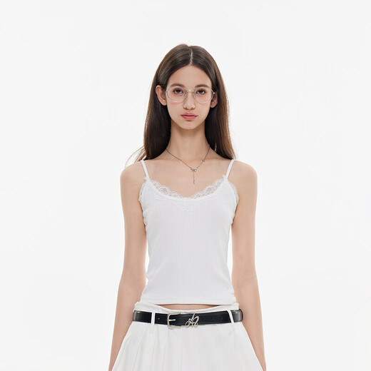 Azmi Simple Lace Camisole Women's Spring and Autumn New Slim Fit Bottoming Top Clothes White S
