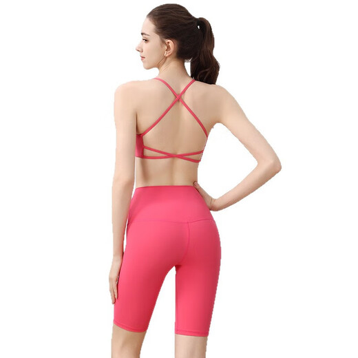 Sports Bra Women's Yoga Wear Set Dopamine Pilates Sexy Gym Training Beauty Vest Bra Summer Black + Black Half-length Pants M