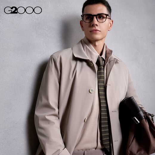 G2000【可拆马甲/防泼水/商场新款】男FW25休闲百搭中长风衣外套 防泼水-可拆式背心-沙土黄 S （46）
