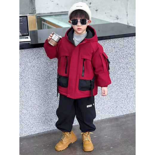 Burwilde International Brand Boys Autumn and Winter Velvet Jacket 2025 New Children's Handsome Workwear Jackets Trendy and Cool Boys Winter Purple 110 cm