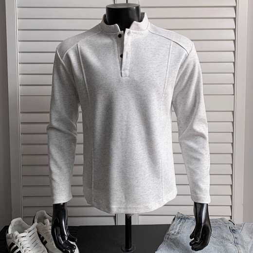 American Polo Henley shirt men's long-sleeved T-shirt spring and autumn trend cleanfit inner casual men's base sweatshirt YYT-CX81 Gray American Henley collar sweatshirt 3XL