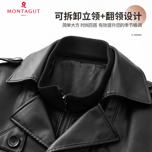 Montagut Warm Plus Velvet + Long 25 Winter Leather Jacket Fashion Jacket Men's Leather Jacket Men's PU Leather Jacket Black 3XL /56
