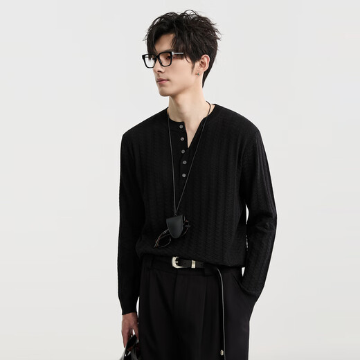 Earl Zall Henry collar jacquard texture 25 autumn knitted long-sleeved T-shirt men's casual bottoming shirt
