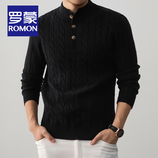 ROMON Heavyweight Sheep Wool Henley Collar Sweater Men's Spring and Autumn Thickened Warm Old Money Style Sweater Men's Bottoming Shirt Mocha Brown L 110