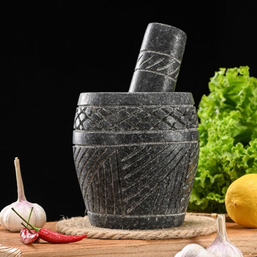 Yongxia hand-made natural garlic pounder stone mortar household garlic mortar pound medicine jar hand-cut whole stone polishing garlic peeling garlic grinder handmade bluestone carving with lid