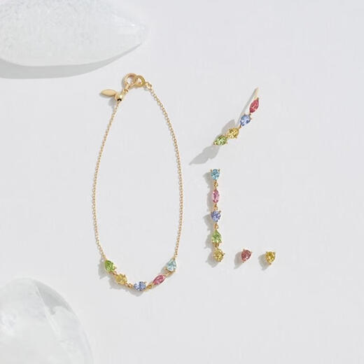 AHKAH women's earrings are exquisite, elegant, gorgeous and fashionable 18K gold pink tourmaline tanzanite date commuting picture color