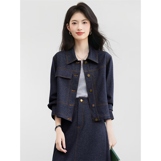 Xinfeiyu Retro Denim Jacket Women's 2025 Autumn New Loose, Slimming, Flesh-covering, Versatile Lapel Short Top