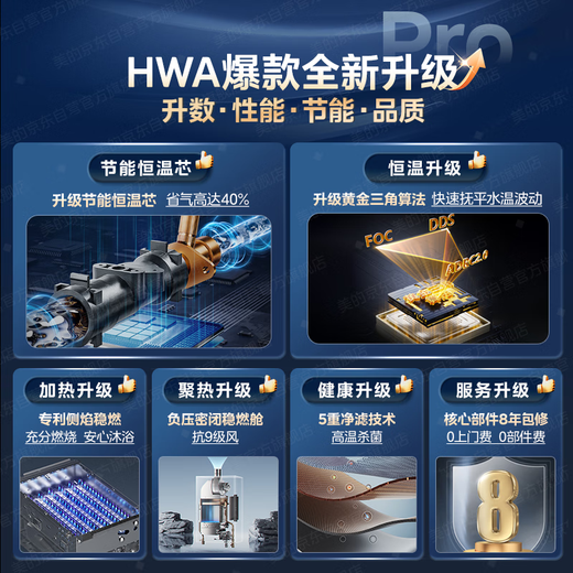 Midea 14L gas water heater natural gas is better than 13L, 15% discount on national subsidy, household intelligent variable frequency constant temperature, energy saving, low water pressure start JSQ27-HWA Pro