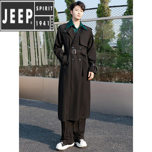 JEEP SPIRIT 2025 Spring and Autumn New Dark Style Design Premium Coat Trendy Long Windbreaker German Jacket Men Black XL