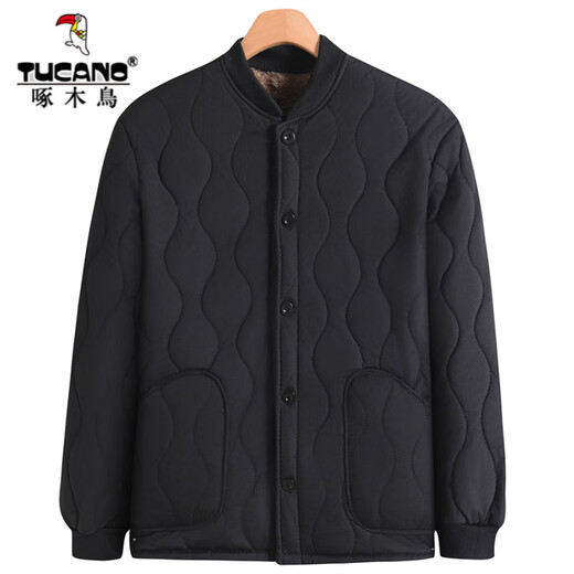 Woodpecker middle-aged and elderly men's winter cotton-padded jacket with lamb velvet thickened padded jacket for dad, loose and warm for grandpa, navy blue velvet thickened cotton-padded jacket 4XL Weight 140-160Jin Jin is equal to 0.5 kg