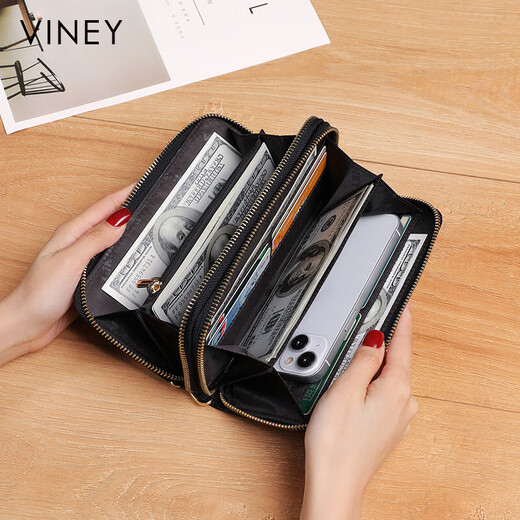 Viney first layer cowhide women's wallet long zipper mother's clutch large capacity coin purse female light luxury student wallet