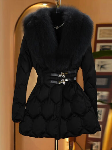 Xiaohongshu's popular Pinghu down jacket for women 2025 new winter Jiujiang brand popular this year for small people with fur black ready-made big fur collar, thickened and warm M M85-105Jin Jin is equal to 0.5 kg