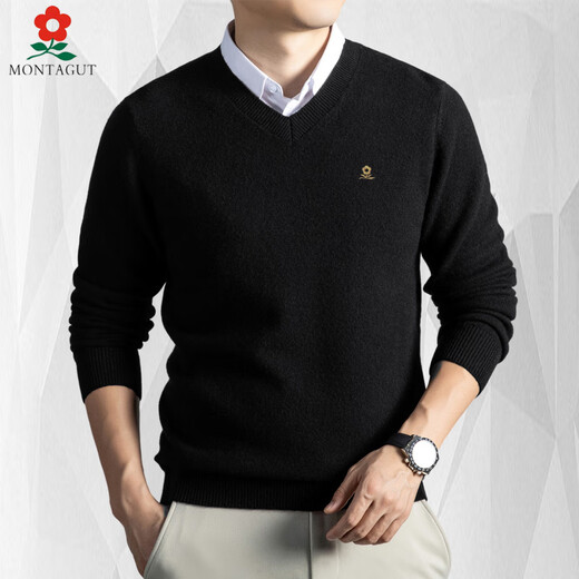 MONTAGUT cardigan men's V-neck 2025 autumn and winter new middle-aged and elderly solid color bottoming knitted sweater thickened and warm dark gray M 165 90-110Jin Jin equals 0.5 kg